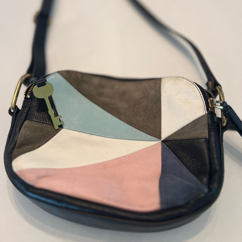 Euc Fossil Suede And Leather Color Block Crossbody - image 1